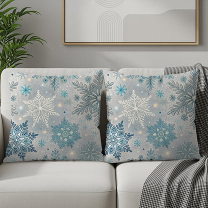 Sparkling Snowflakes Pattern in Winter Wonderland Throw Pillows - Walk Greener