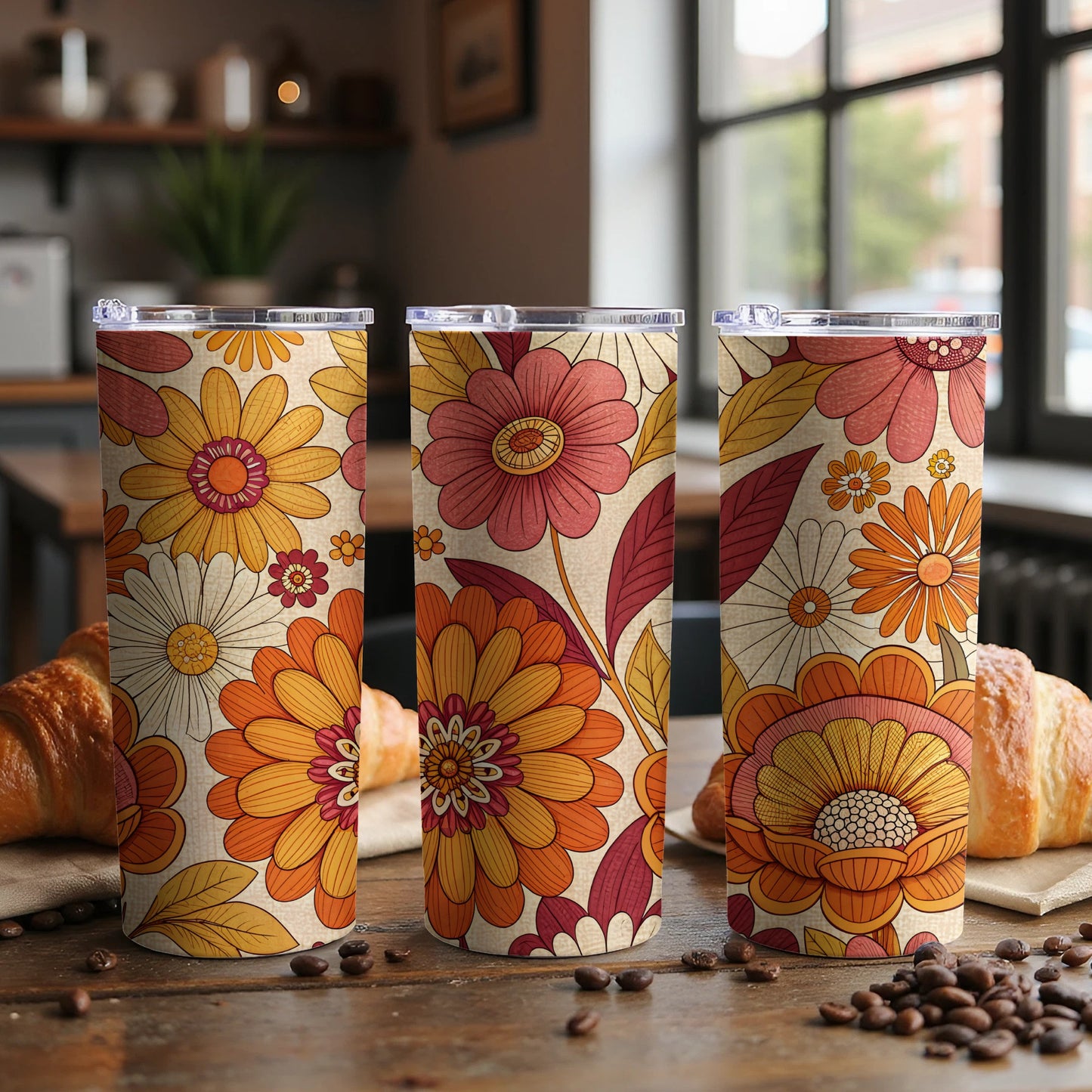 Retro Floral Design Seventies Style Flower Power Pattern Tumbler - Walk Greener