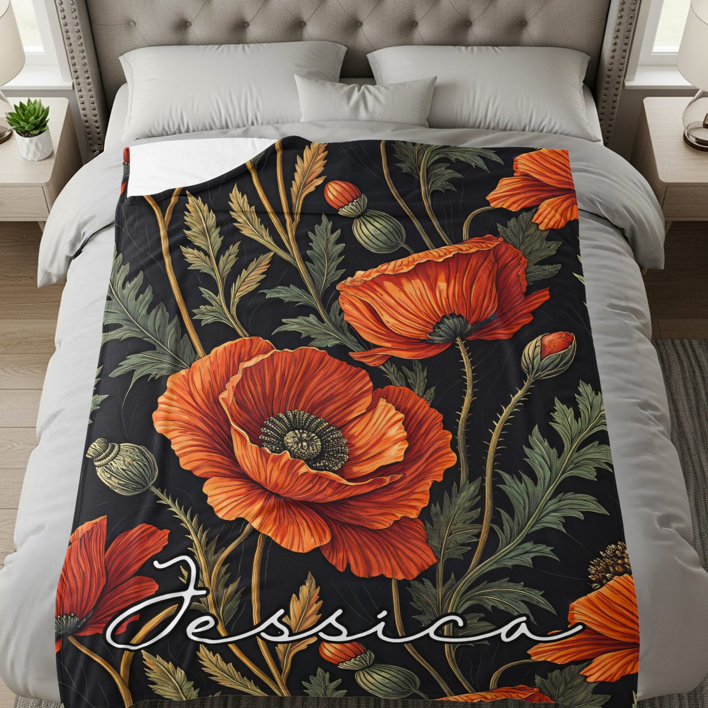 Floral Pattern Red and Green with Custom Name Blanket - Walk Greener