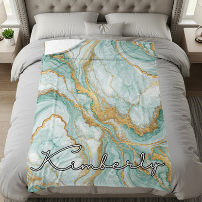 Personalized Marble and Gold Script Bedding Blanket