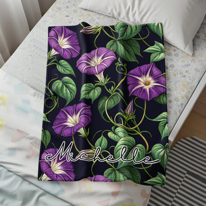 Custom Purple Morning Glory Design Blanket