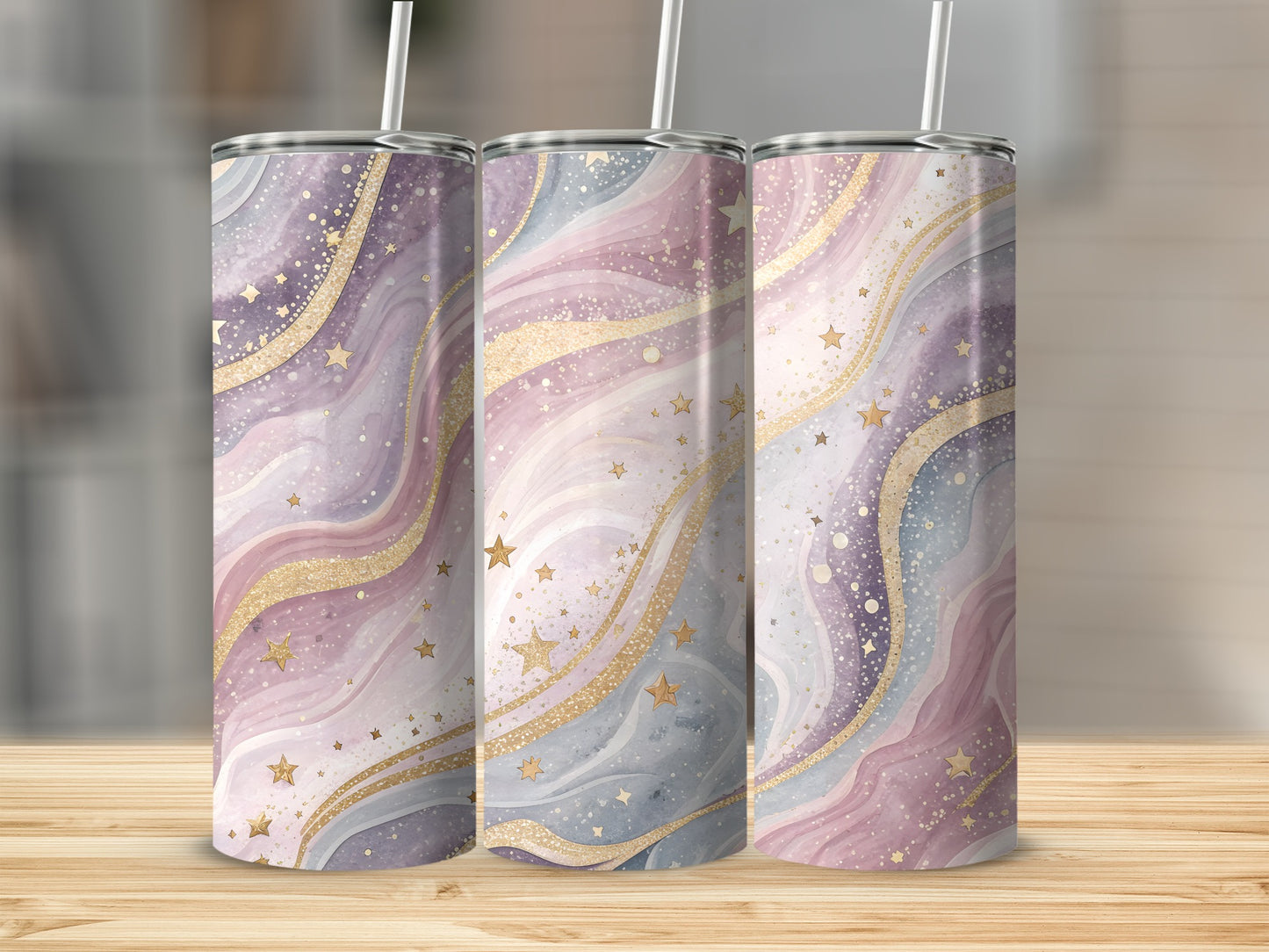 Elegant Cosmic Star and Wave Design Tumbler Cups