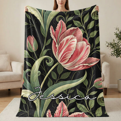 Personalized Floral Design Blanket with Jessica Name