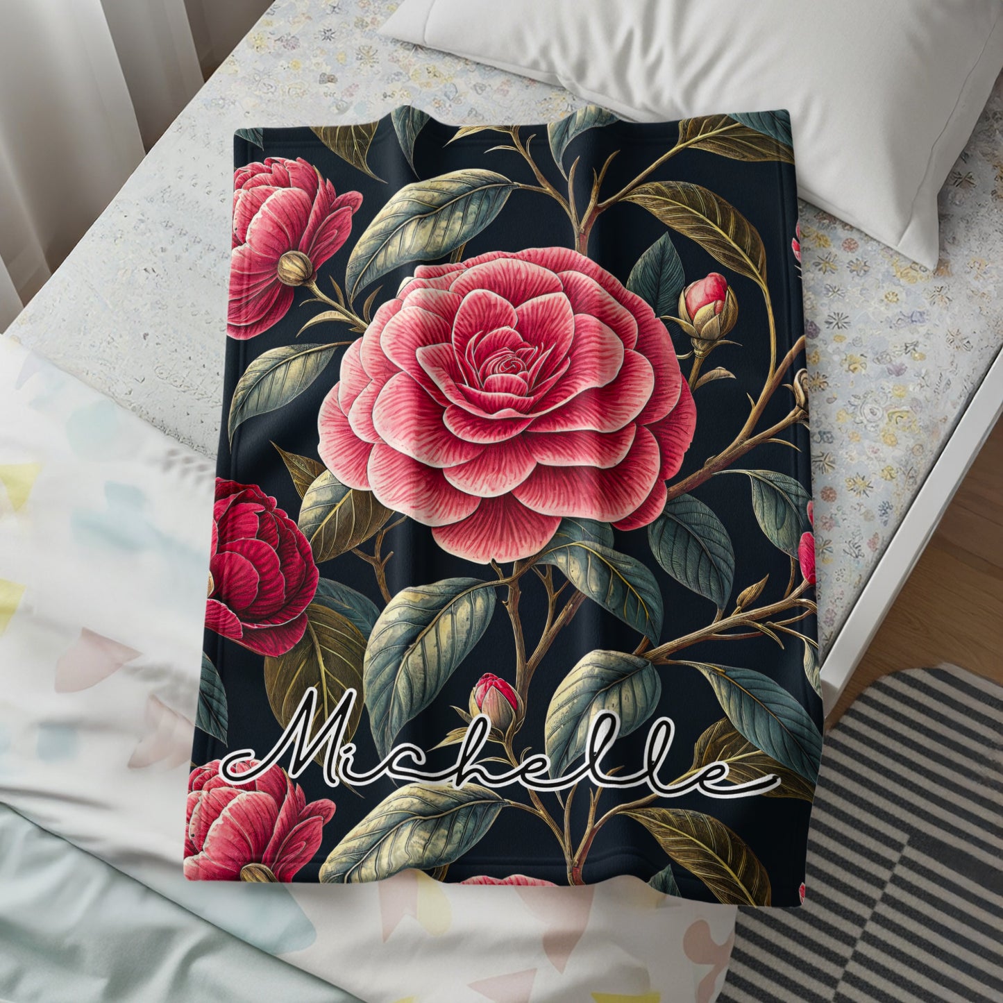 Personalized Floral Blanket with Michelle Name Blanket