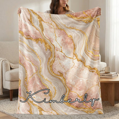 Marble Texture with Custom Name Elegant Design Custom Blanket - Walk Greener