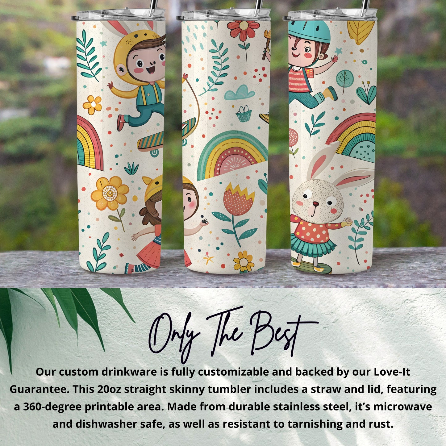 20oz Straight Skinny Tumbler with Cute Cartoon Designs