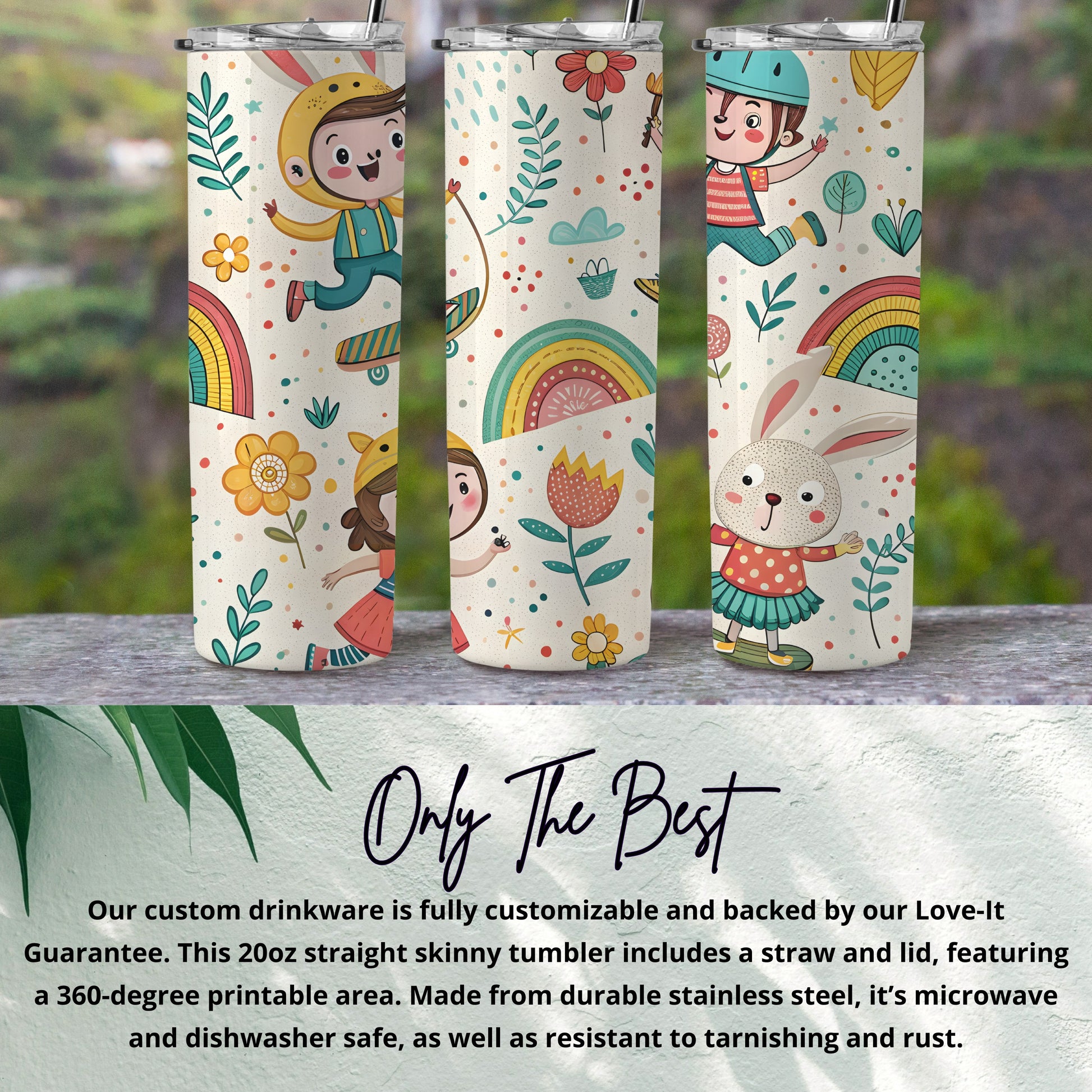 20oz Straight Skinny Tumbler with Cute Cartoon Designs