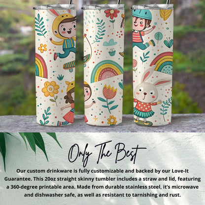 20oz Straight Skinny Tumbler with Cute Cartoon Designs