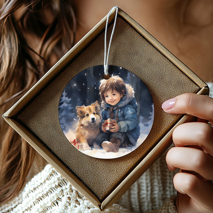 Cute Child and Dog Winter Scene Christmas Ornament product type