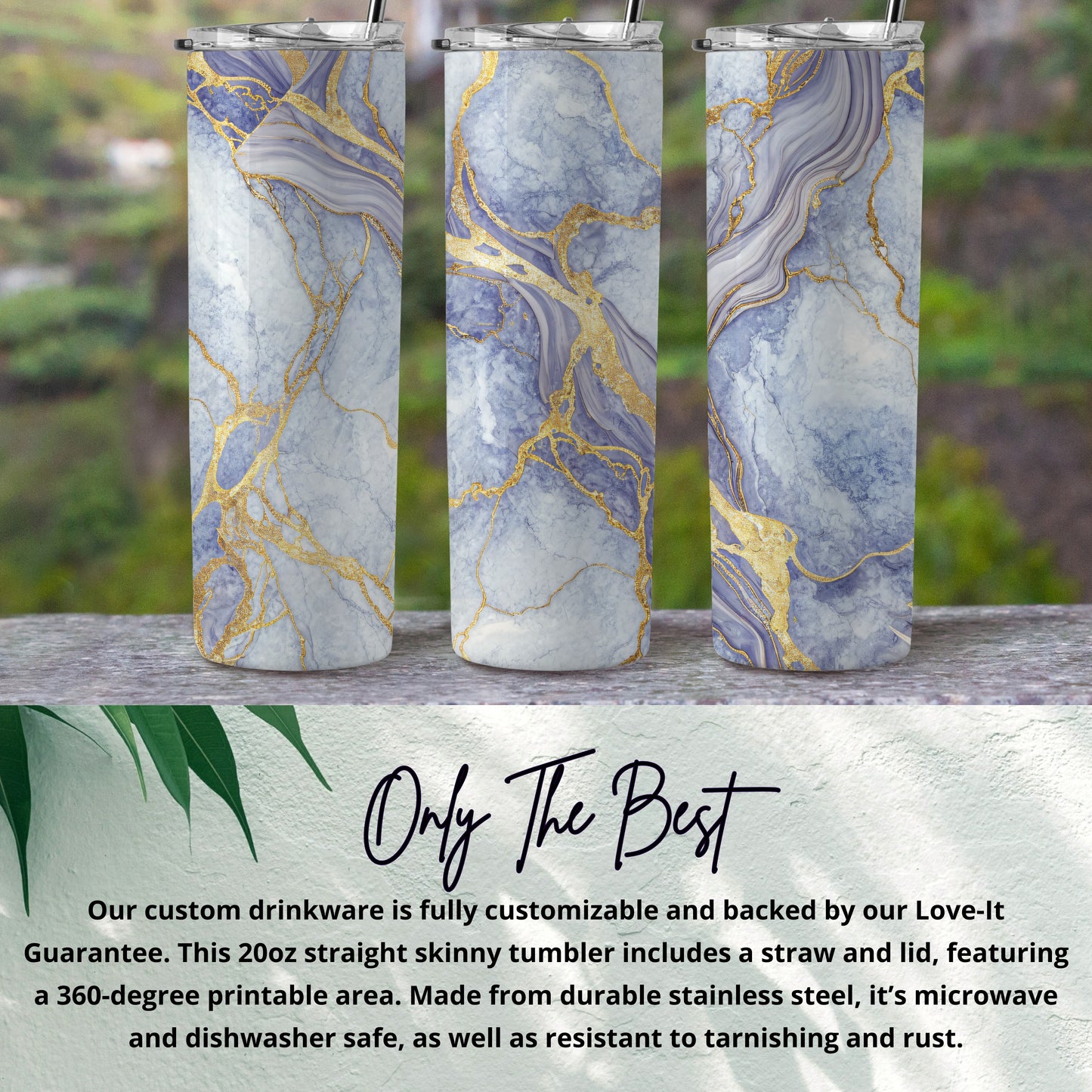 Stunning Blue Marble Tumbler with Gold Accents 20oz