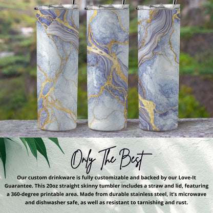 Stunning Blue Marble Tumbler with Gold Accents 20oz