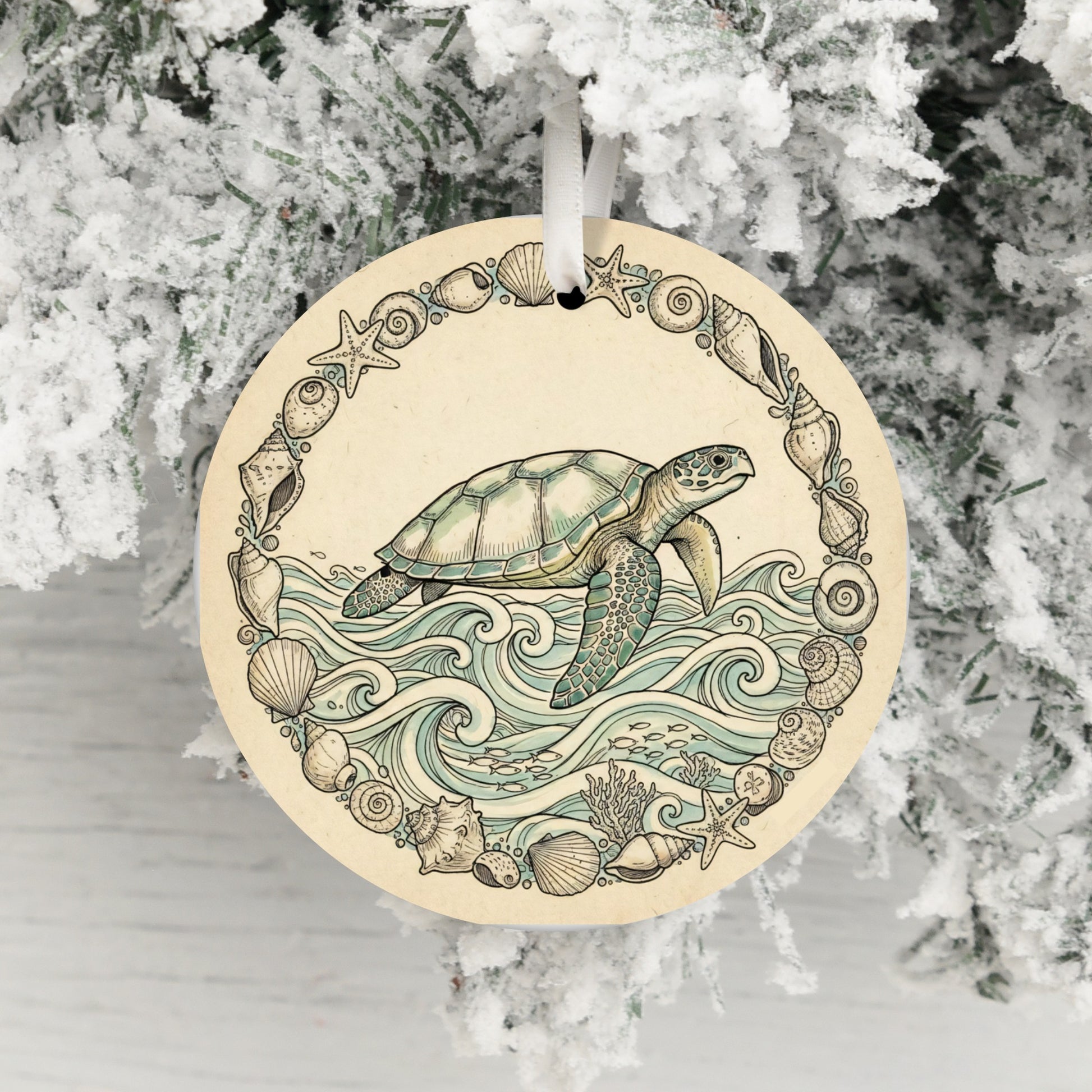 Sea Turtle and Seashells Design Ornament product