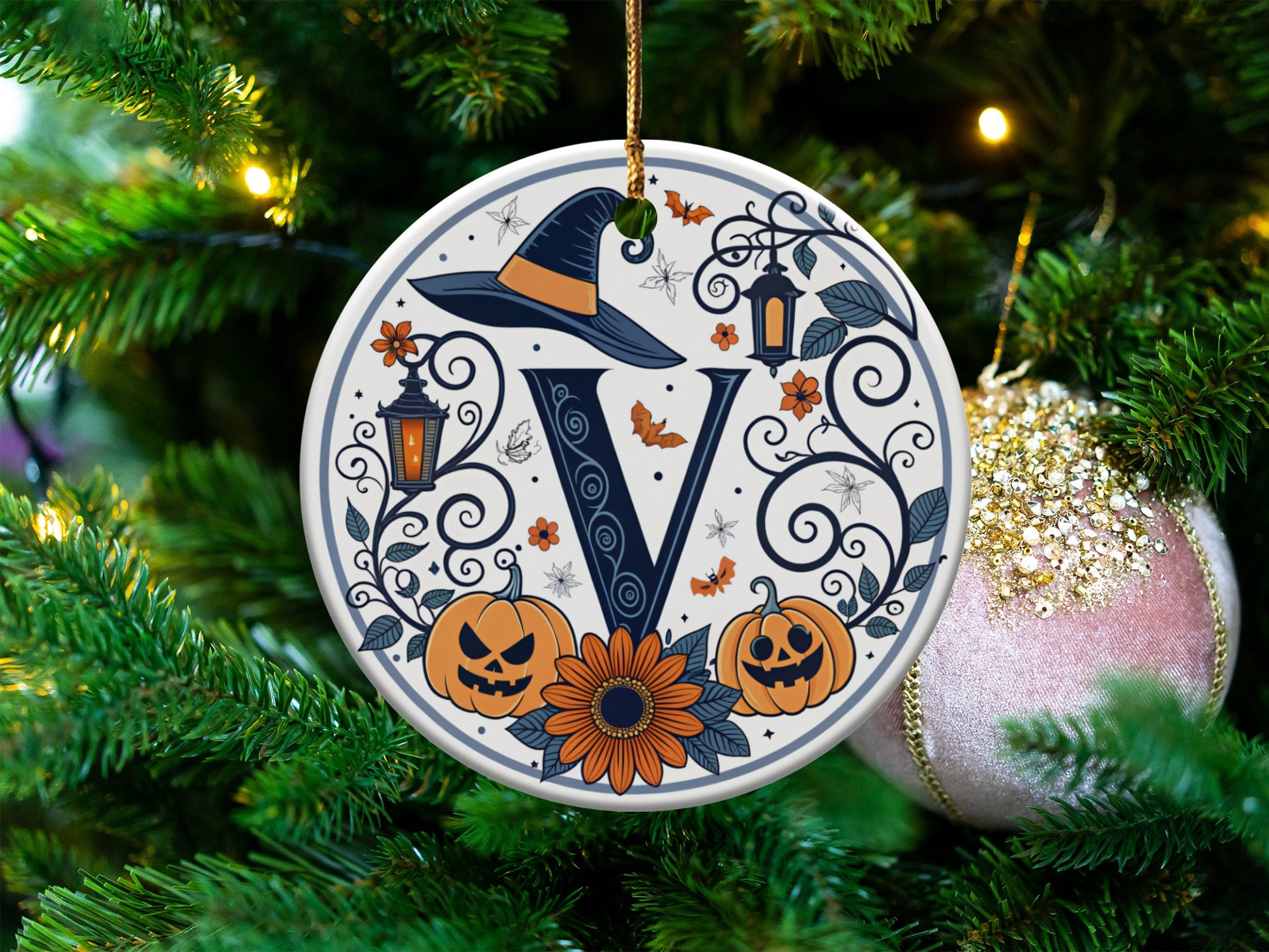 Halloween Pumpkin And Witch Hat Ornament product