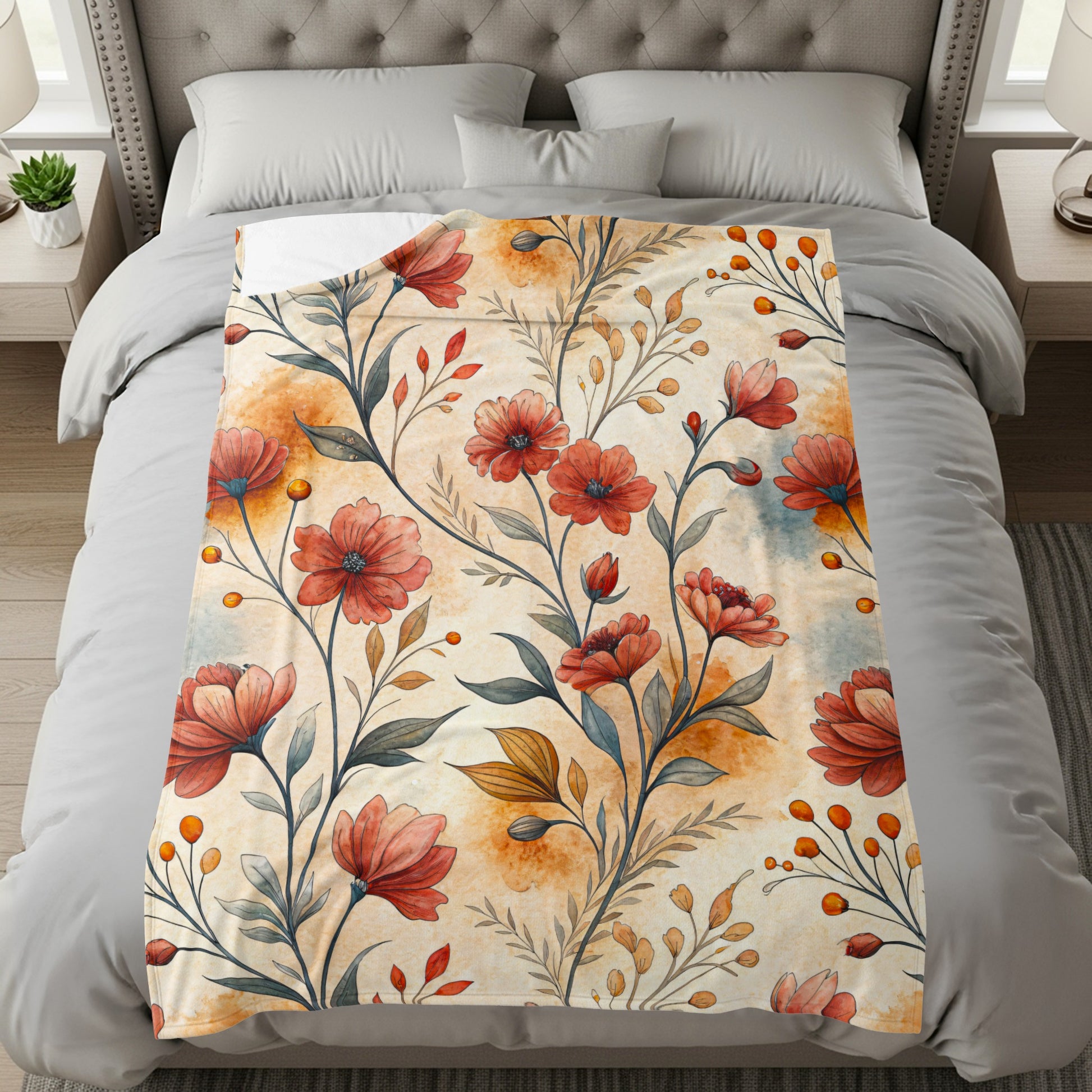 Red Floral Pattern Artistic Watercolor Painting Design - Walk Greener