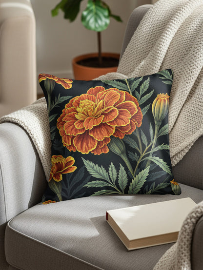 Vibrant Marigold Garden Art Deco Style Decorative Floral Throw Pillows - Walk Greener