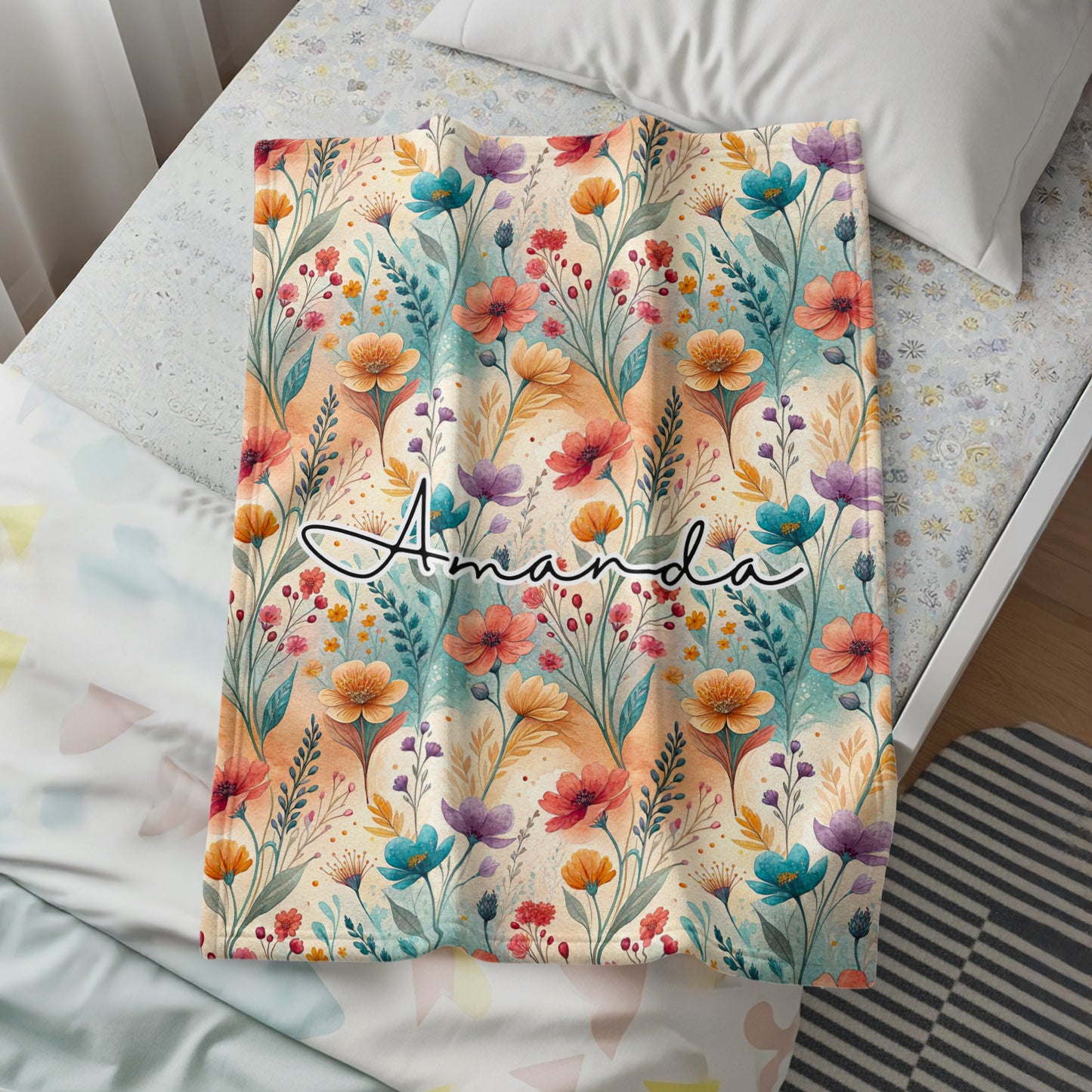 Personalized Floral Blanket with Name Amanda bedding