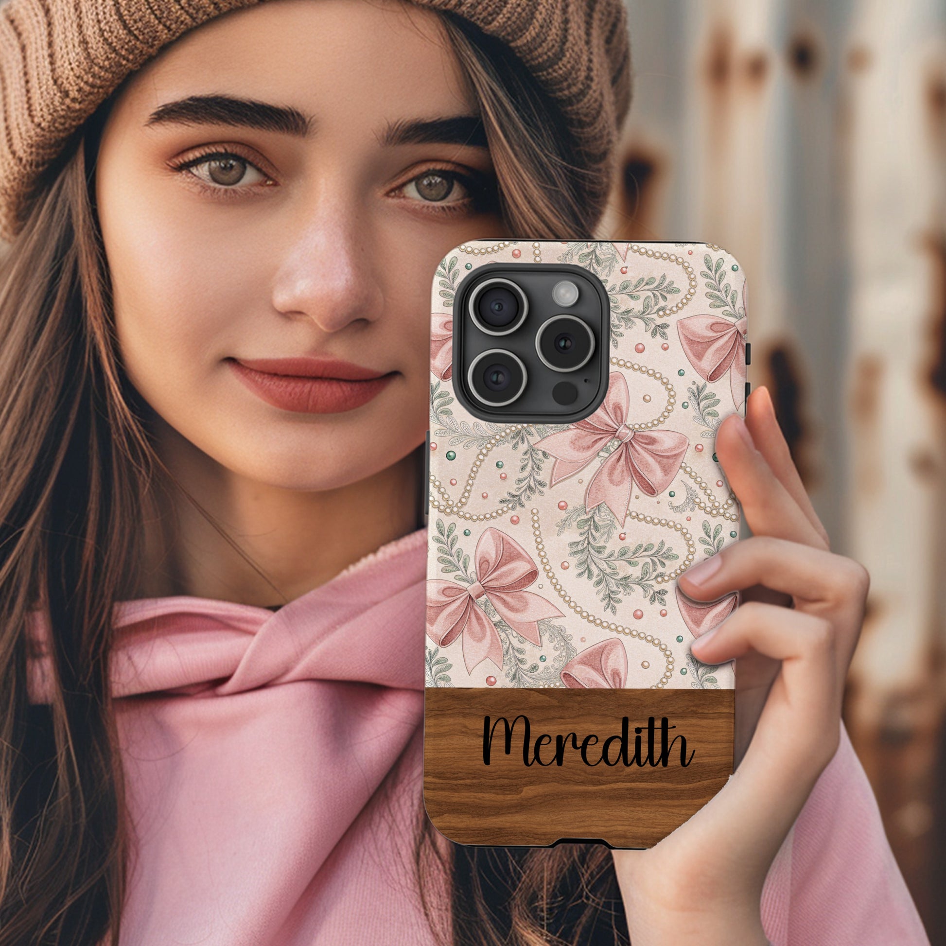 Personalized Floral Bow Design Meredith Phone Case