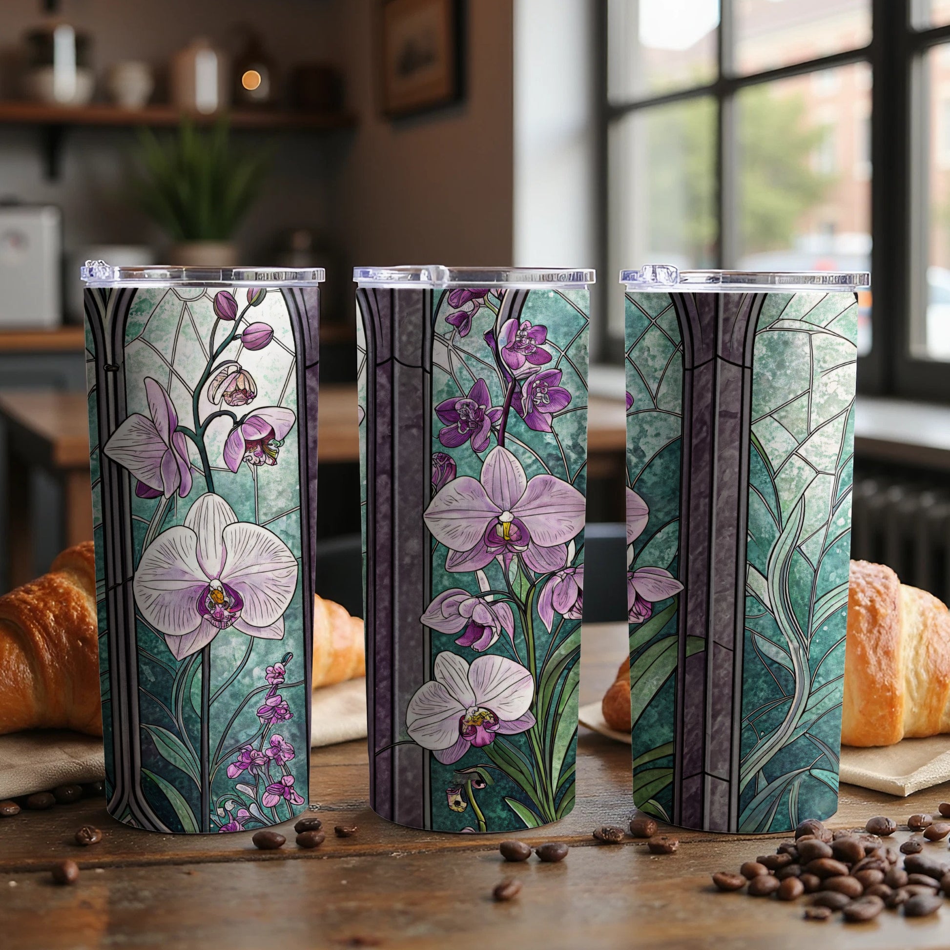Stained Glass Orchid Florals Design Premium Style - Walk Greener