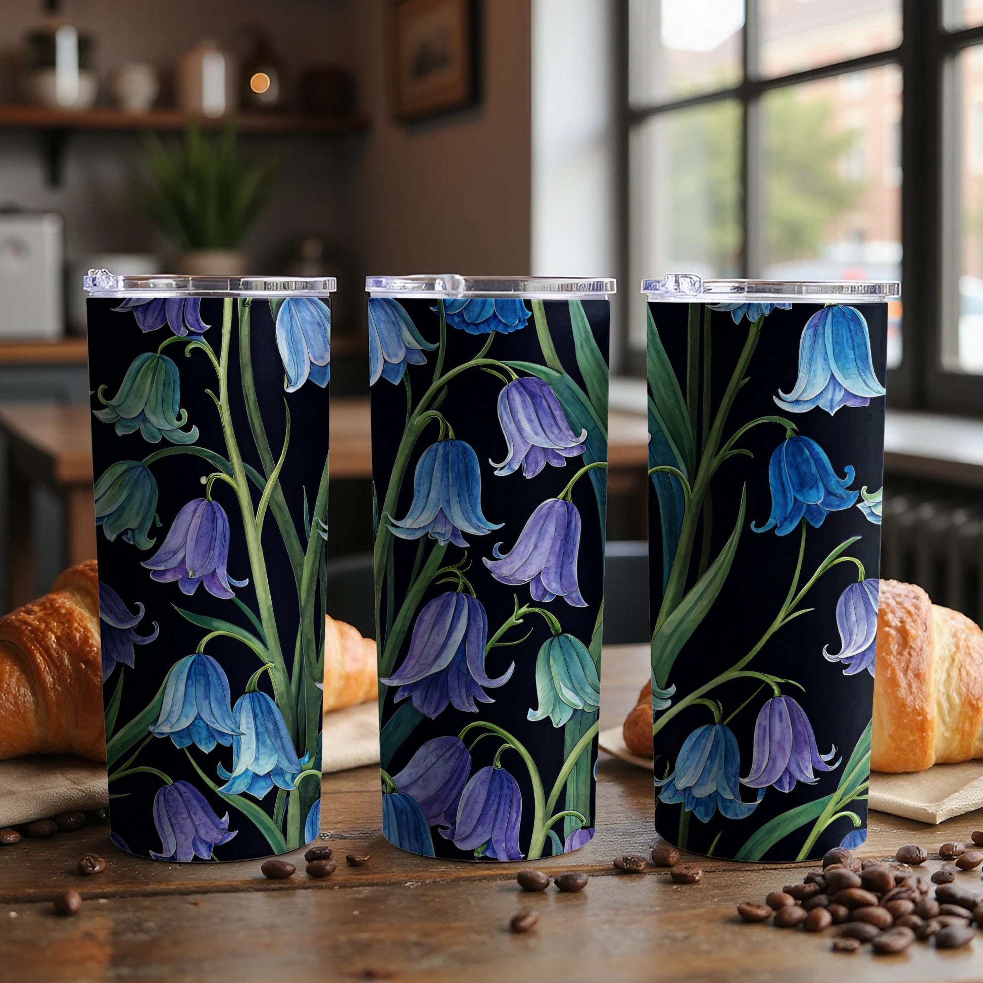 Elegant Floral Blue Bell Design Insulated Tumbler Product