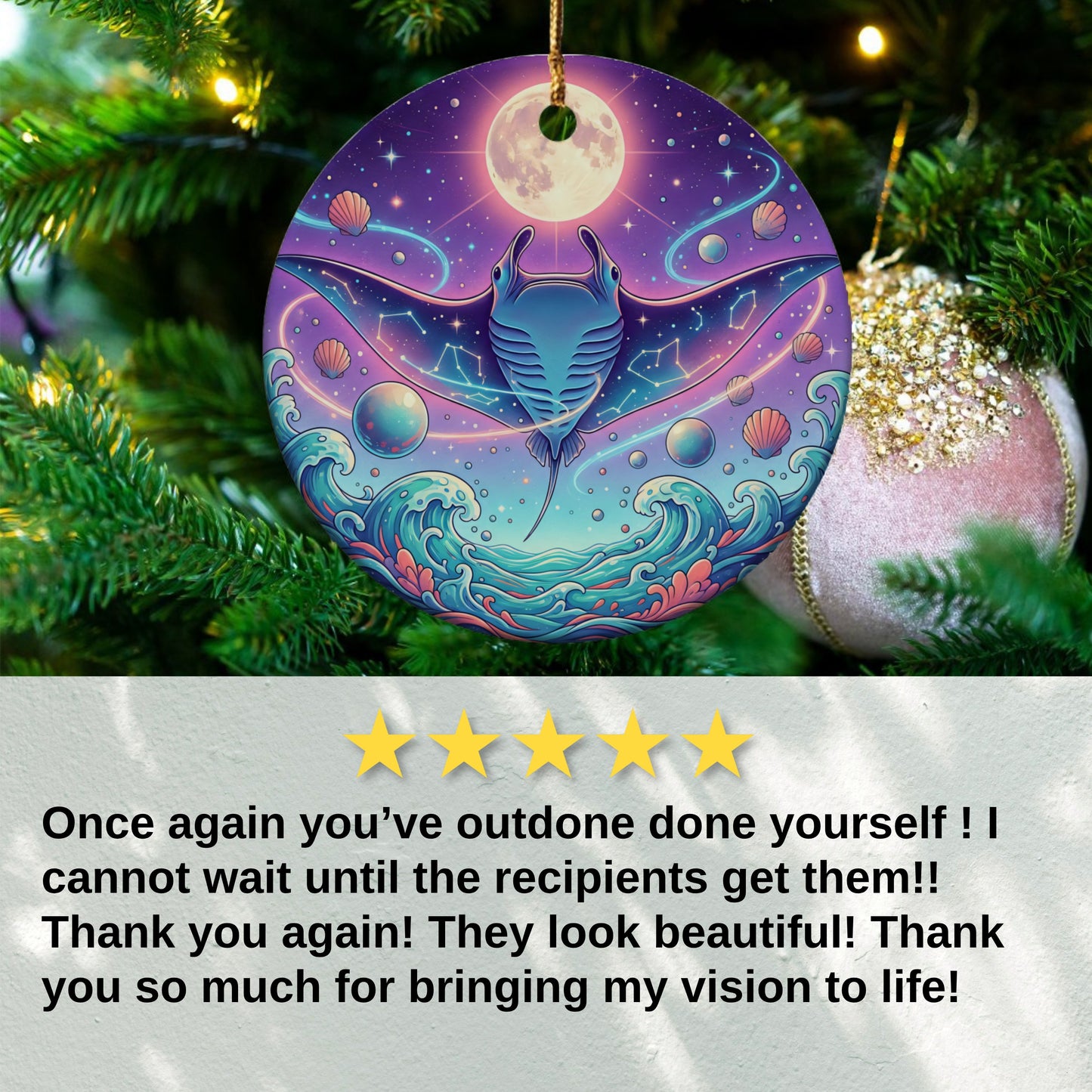 Celestial Manta Ray Moonlit Design Hanging Ornament product type