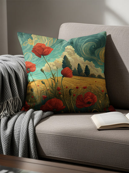 Poppies On A Summer Day Landscape Art Throw Pillows - Walk Greener