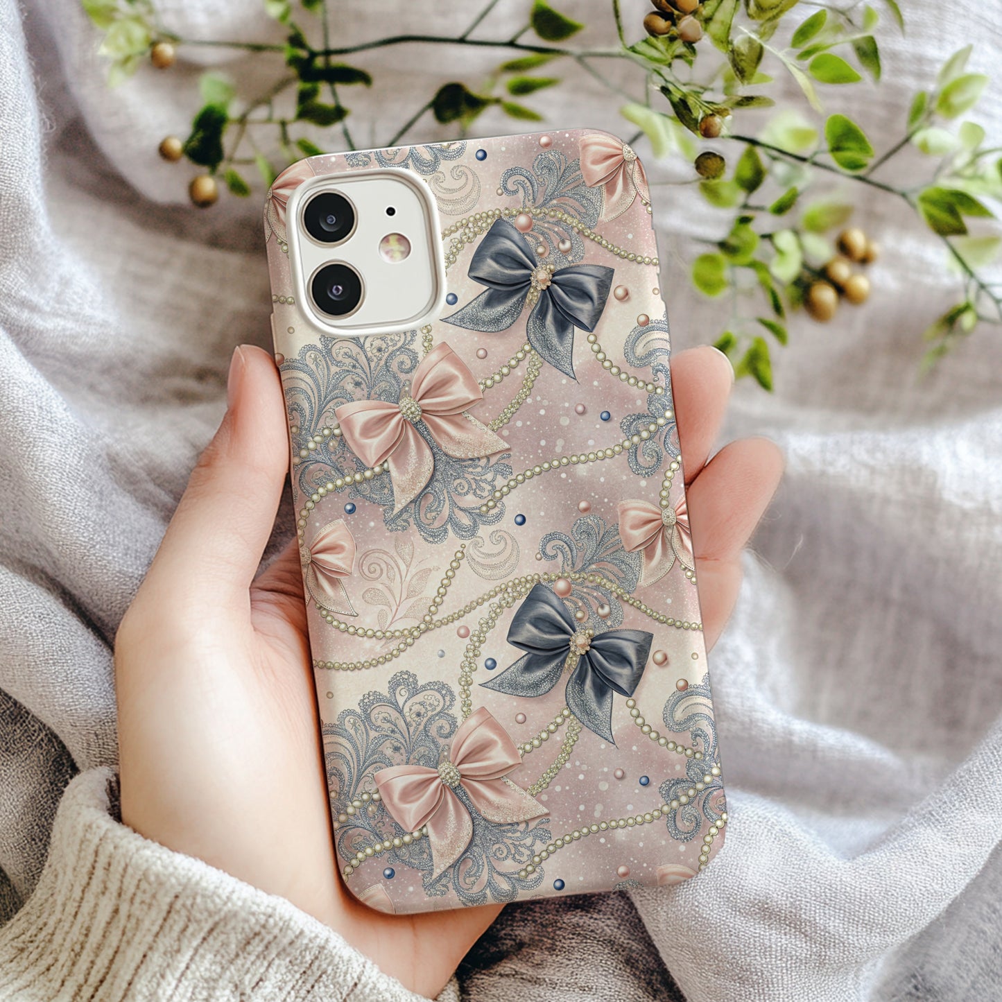 Elegant Vintage Bows and Pearls Design Phone Case