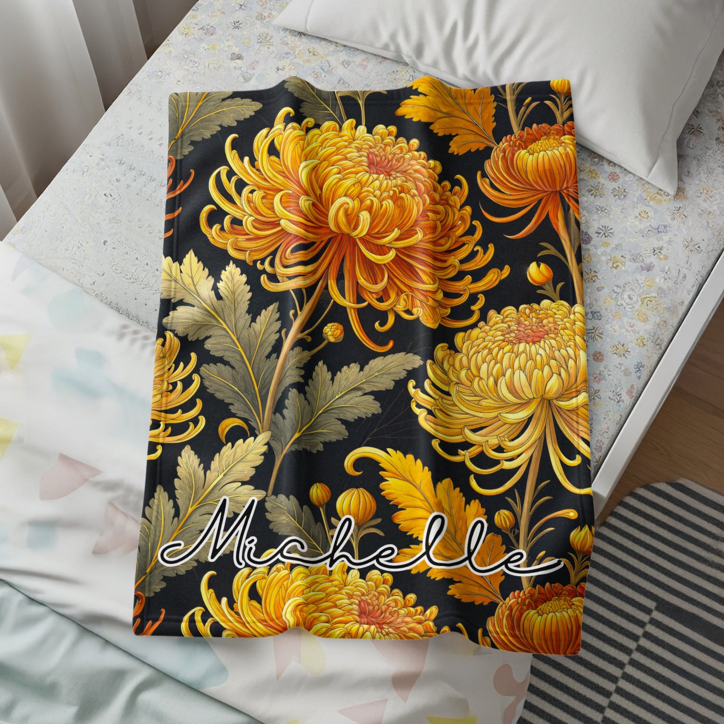 Michelle Floral Design Personalized Blanket