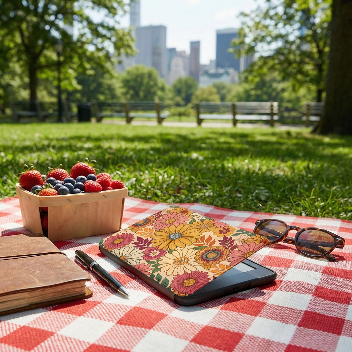 Vibrant Floral Tablet Cover Design for Outdoor Use