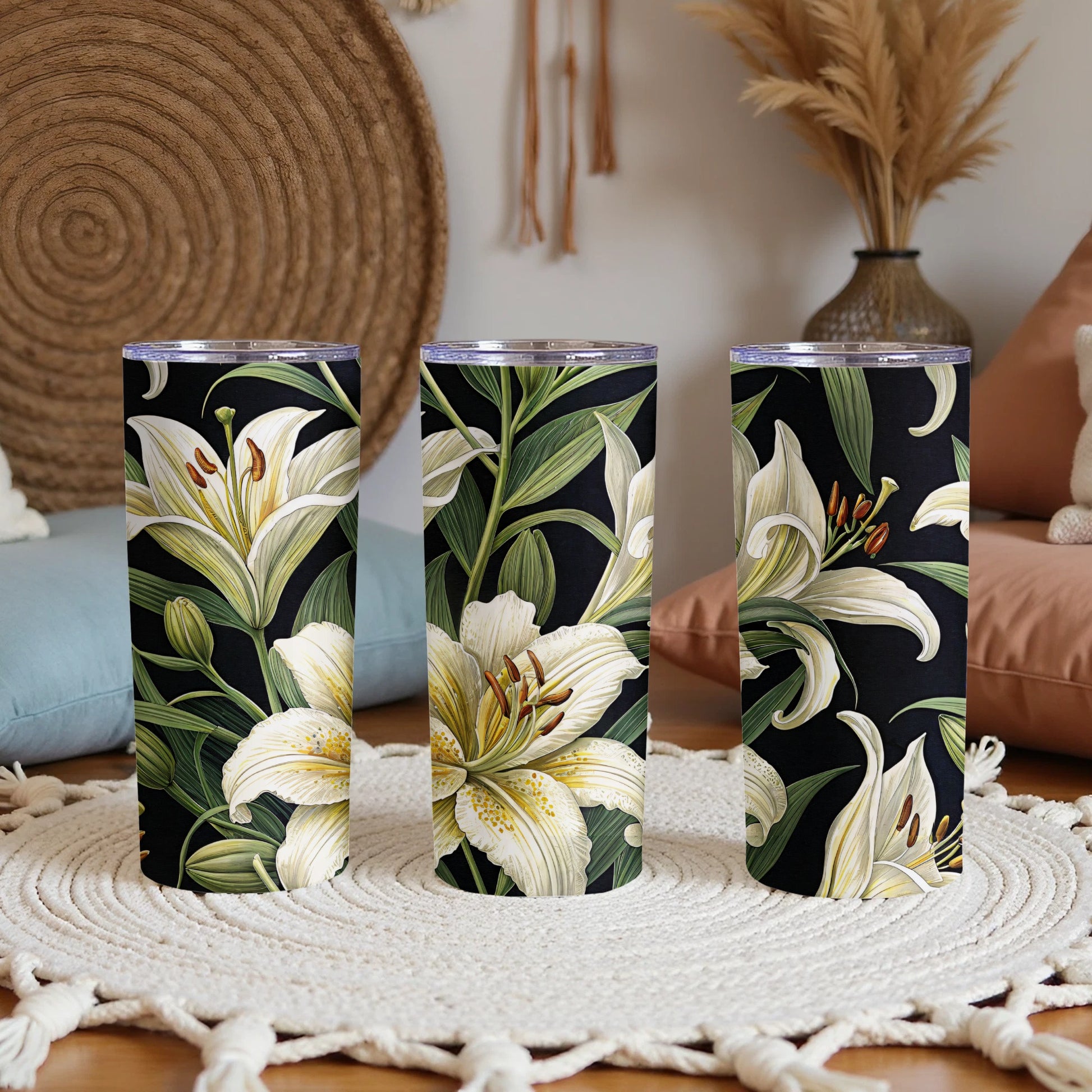 Elegant Floral White Lilies Black Background Product