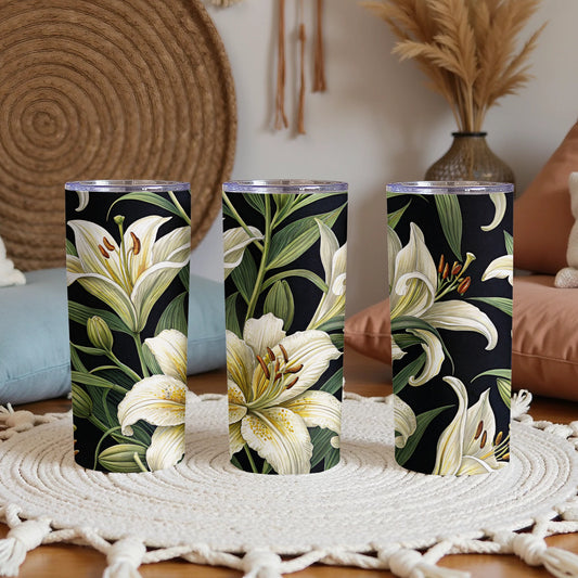 Elegant Floral White Lilies Black Background Product