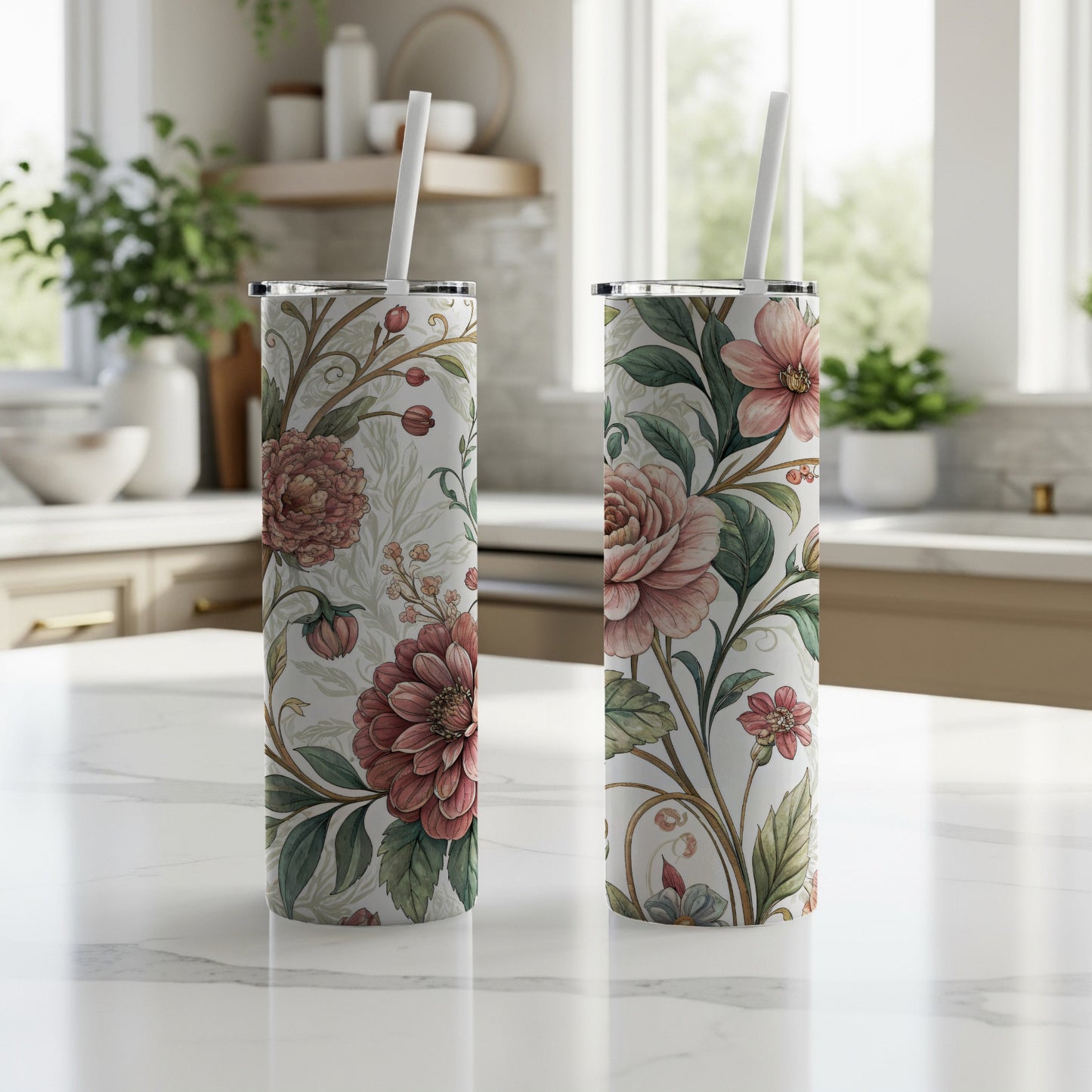 Floral Artwork Illustration for 20 oz Skinny Tumbler - Walk Greener