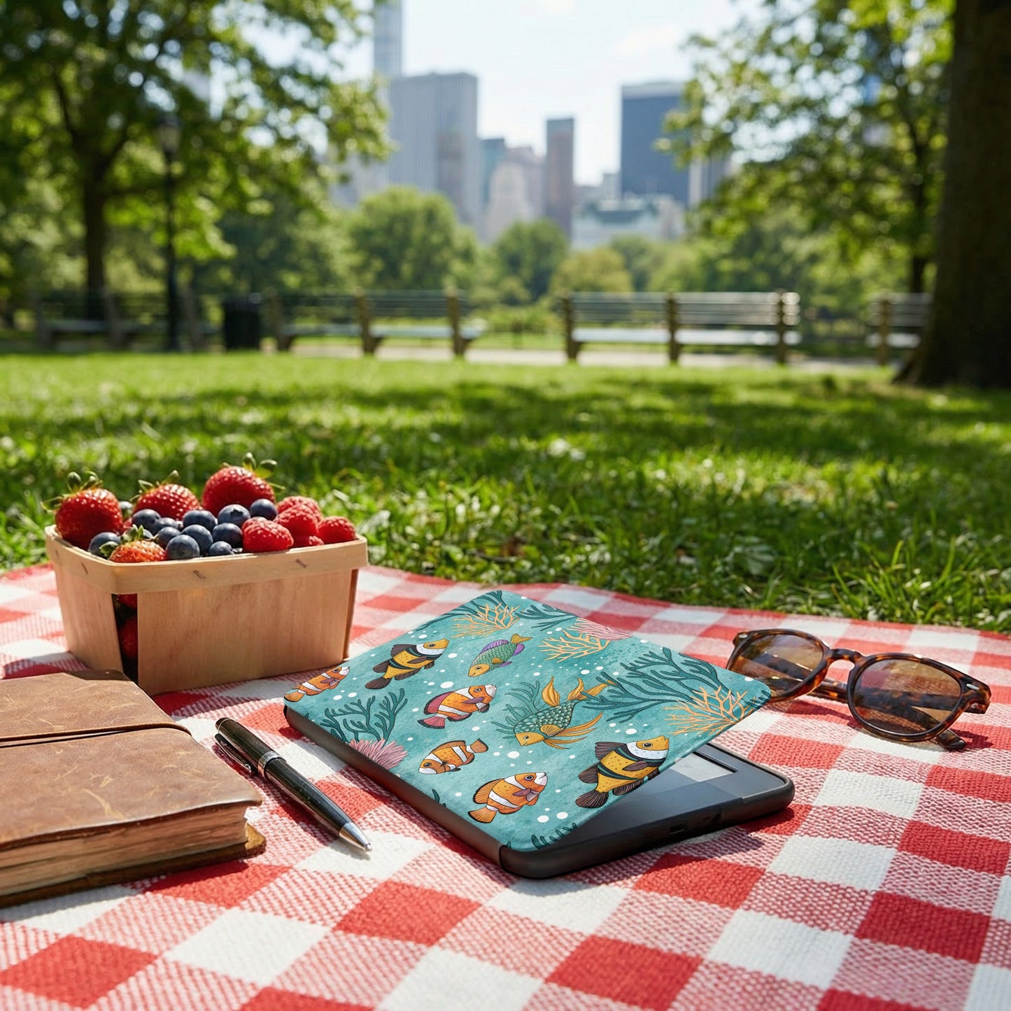 Vibrant Fish Themed Picnic Setup in City Park Product