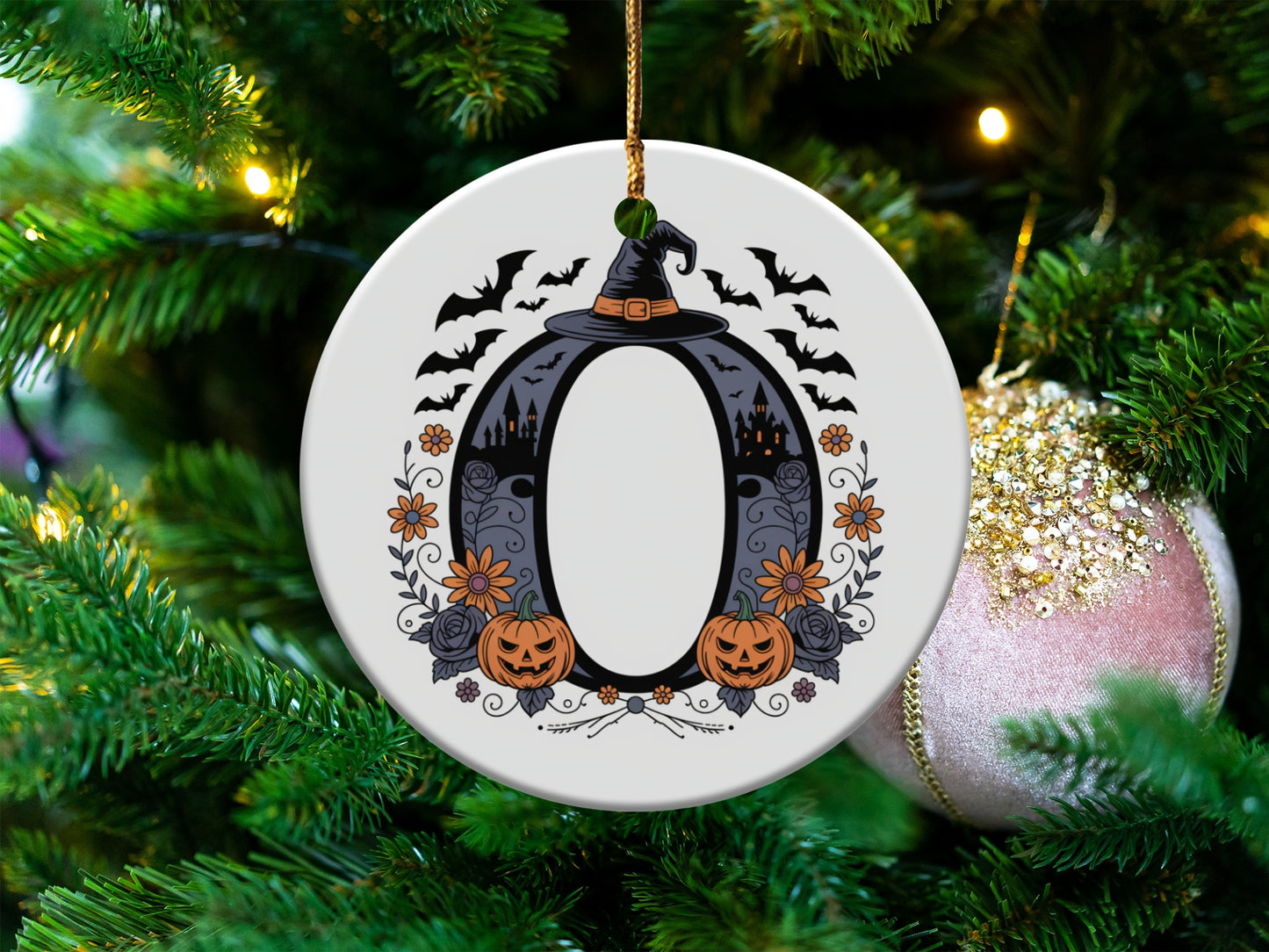 Halloween Witch Hat Pumpkin Design Christmas Ornament product type