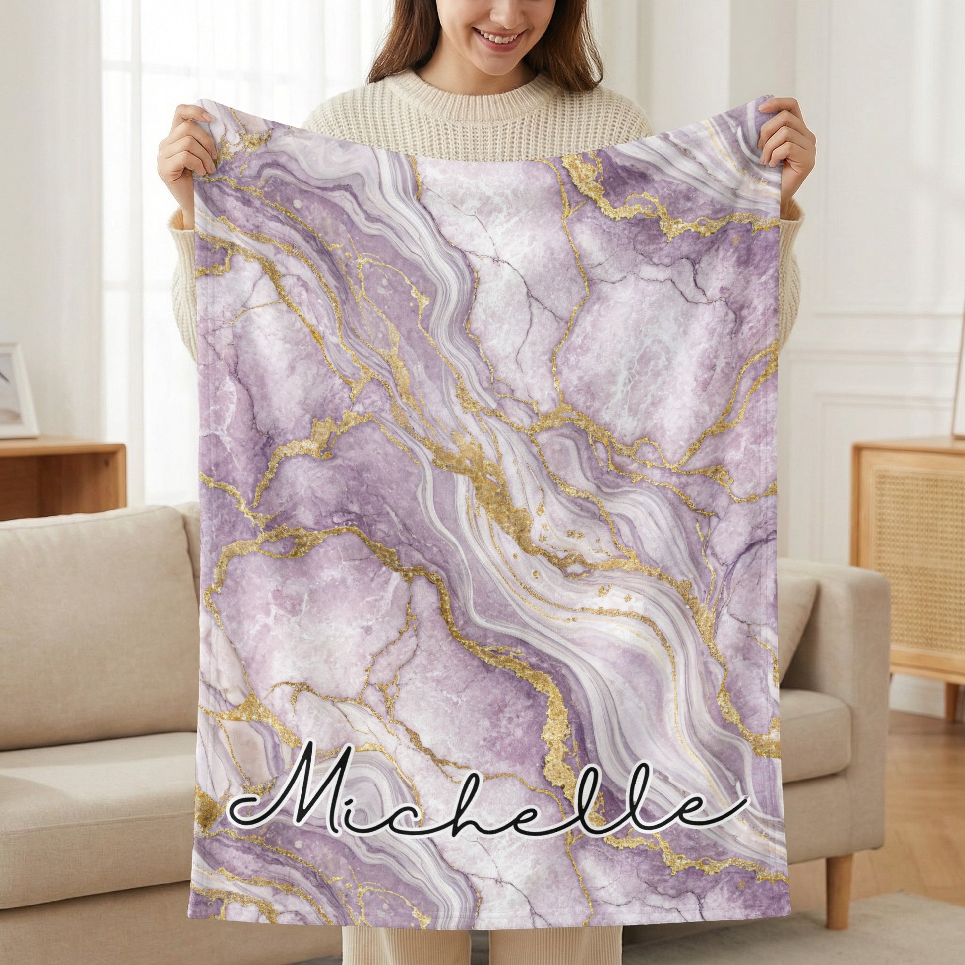 Personalized Purple Marble Design Throw Blanket