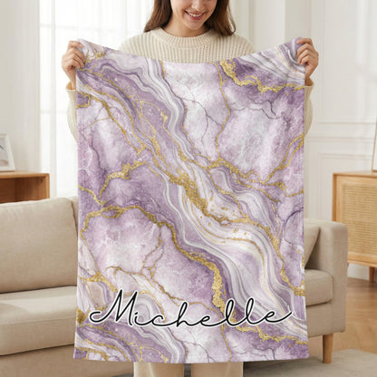 Personalized Purple Marble Design Throw Blanket