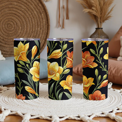 Yellow Orange Flowers Pattern Tumbler Beautiful Art Tumblers - Walk Greener