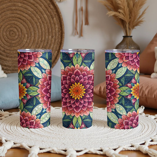Floral Design Mandala Style Decorative Colorful Art 20 oz Skinny Tumbler - Walk Greener