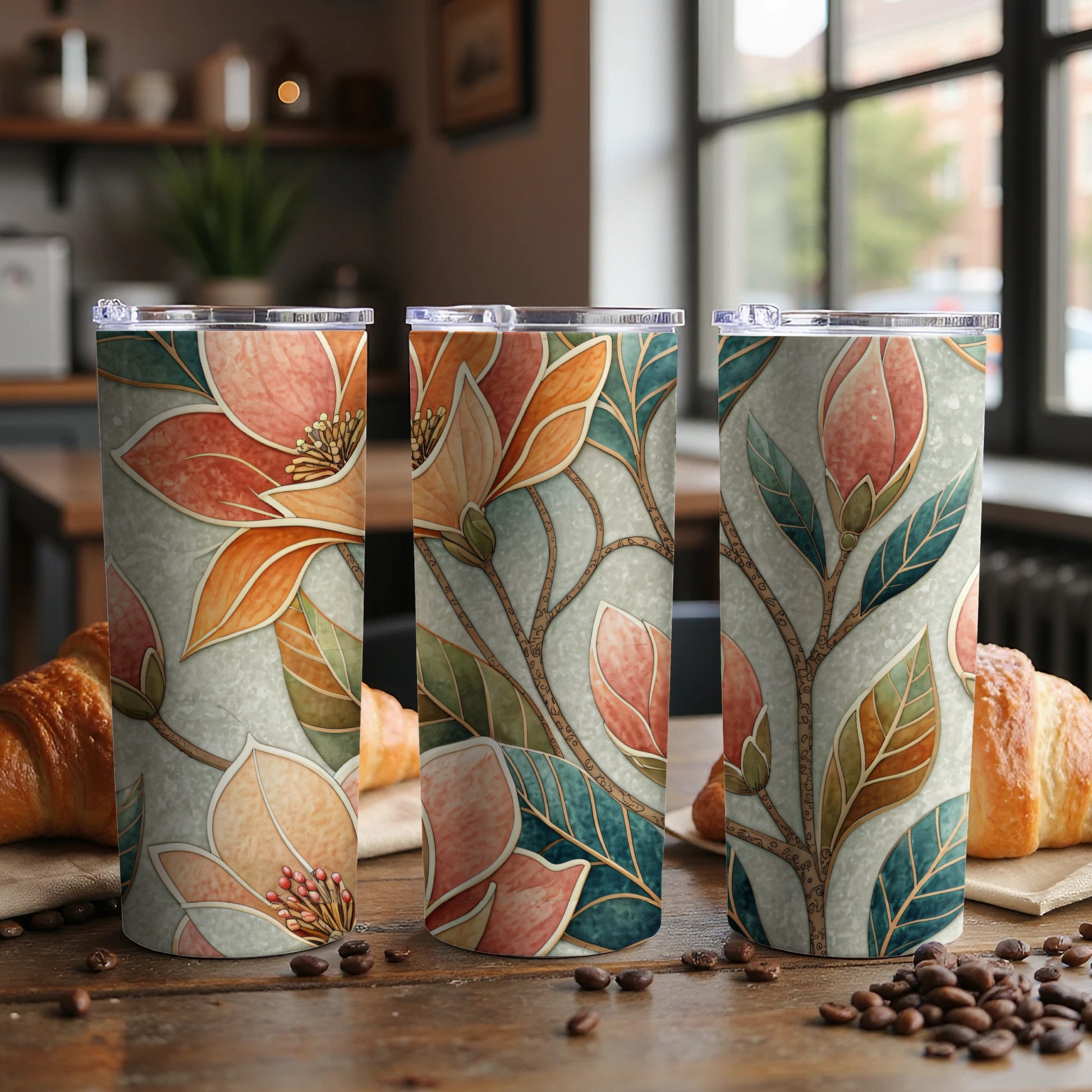 Peach Blossom Floral Design 20 oz Skinny Tumbler - Walk Greener