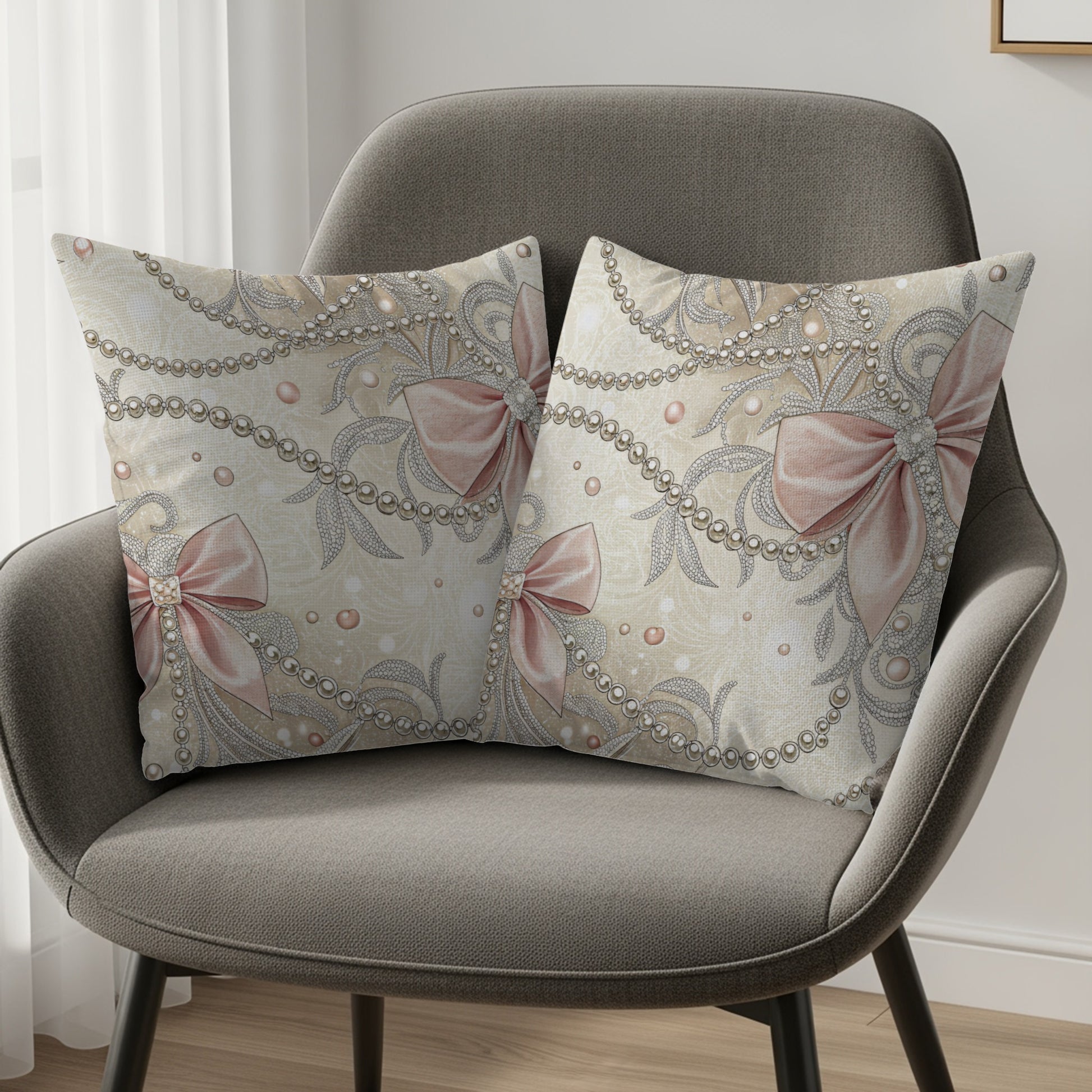 Glamorous Bows and Pearls Pattern Design Pillows & Pillow Cases - Walk Greener