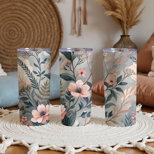 Floral Patterned Insulated Travel Tumbler with Lid