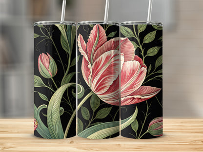 Elegant Black Floral Tulip Design Tall Tumbler