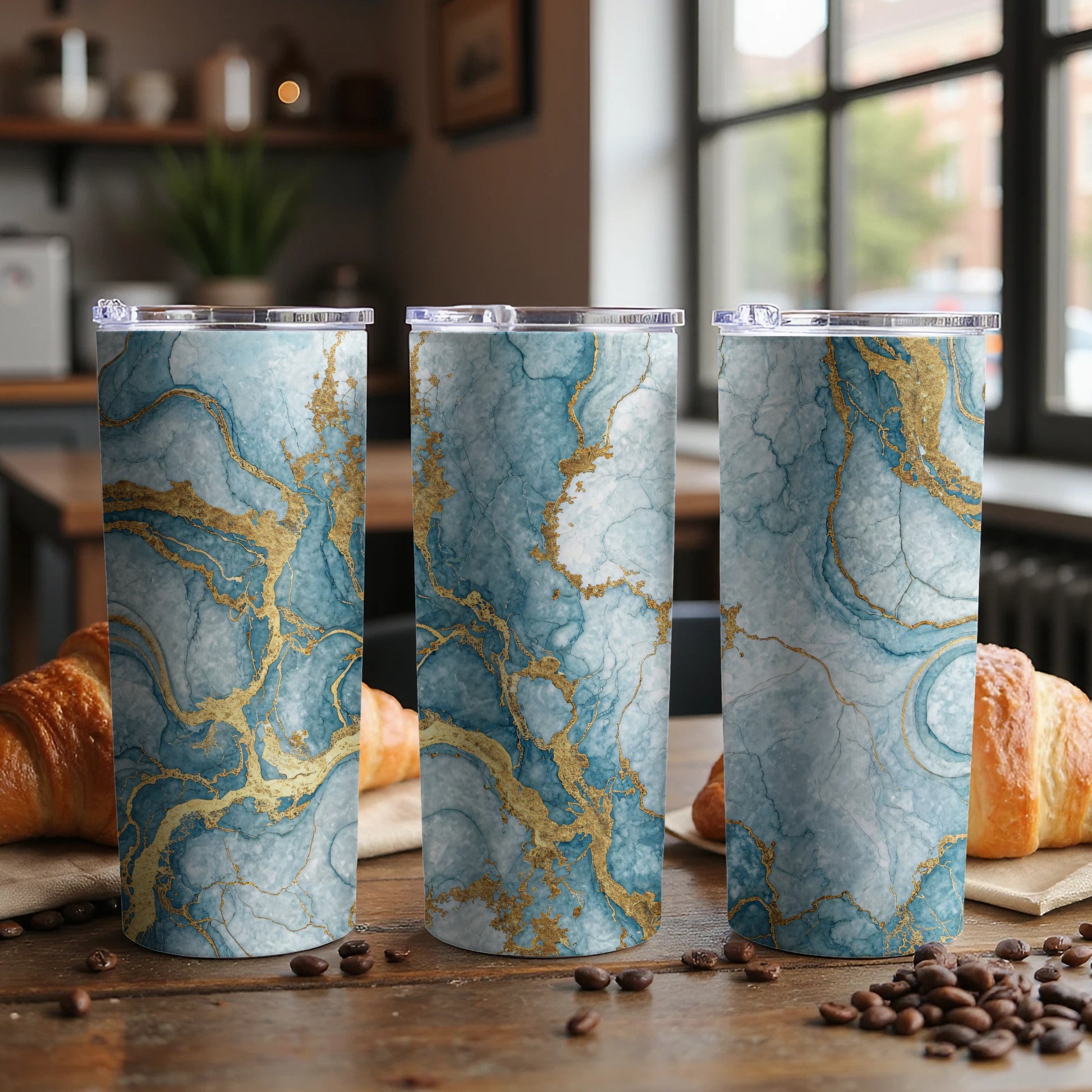 Elegant Blue Marble Design Tumbler with Lid product