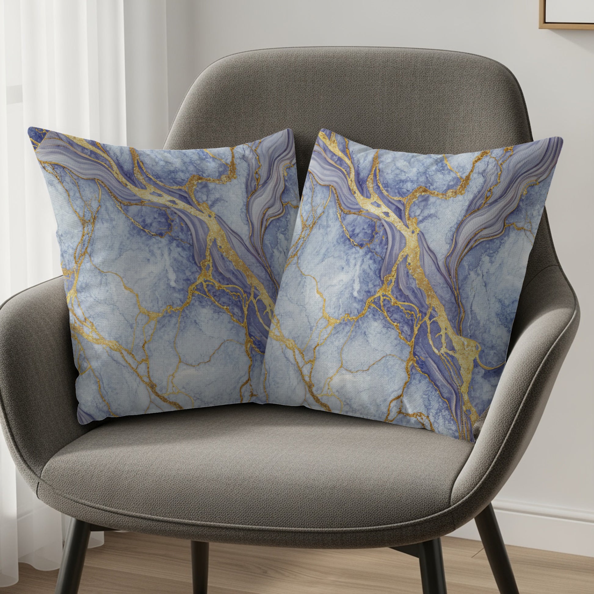 Elegant Blue Marble Design Throw Pillow Set