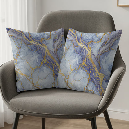 Elegant Blue Marble Design Throw Pillow Set