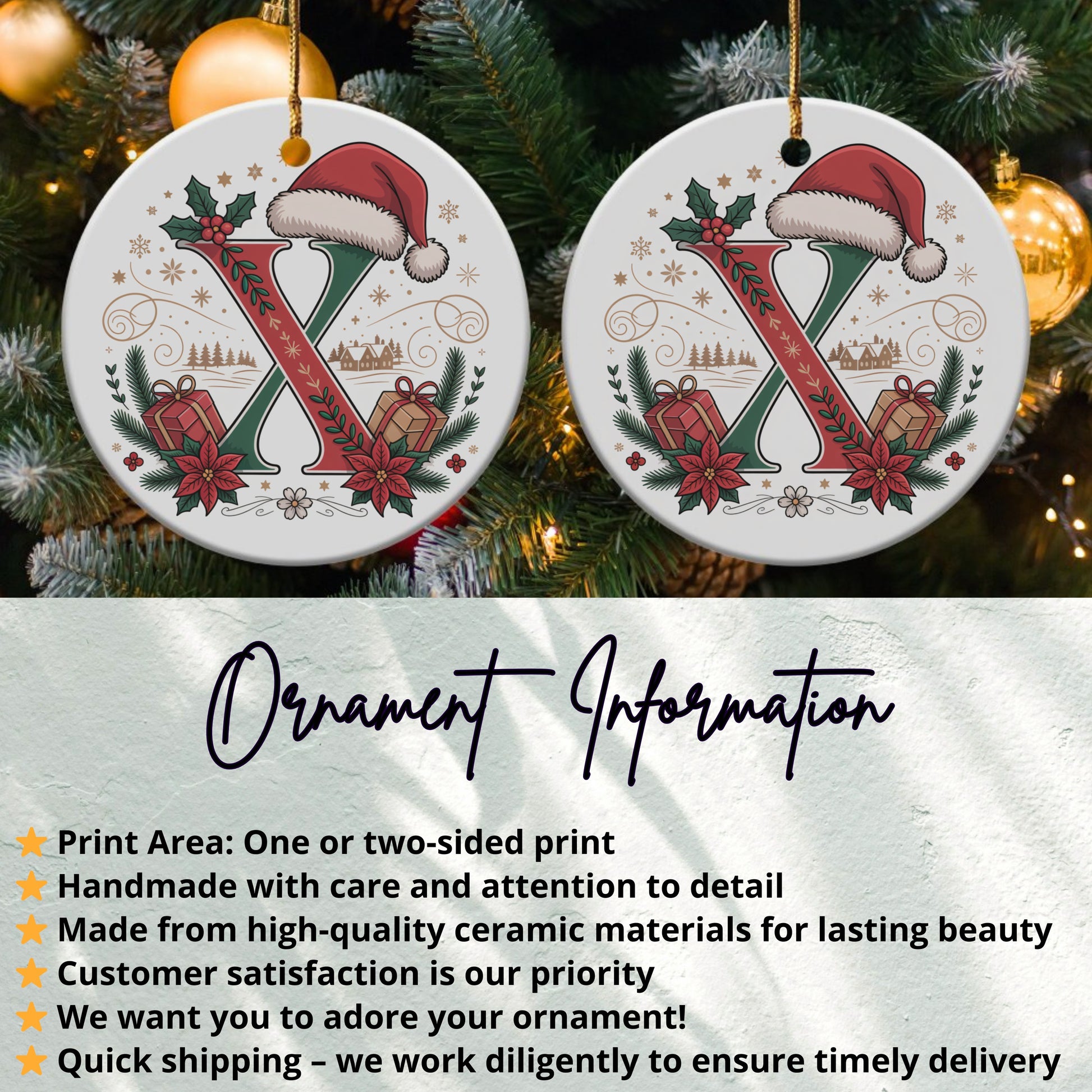 Santa Hat and Candy Cane Design Ceramic Ornament product
