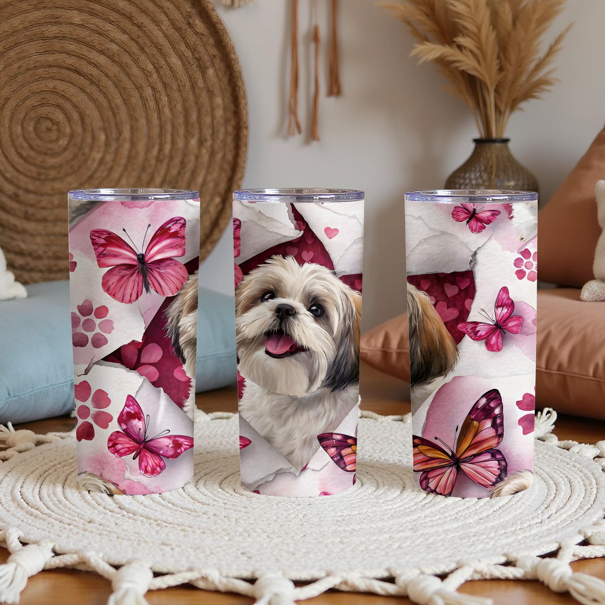 Adorable Shih Tzu with Pink Butterflies Tumbler