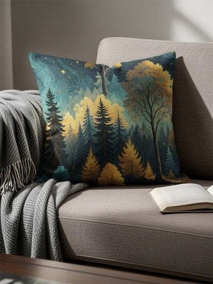 Enchanting Forest Night Scene Cushion Cover