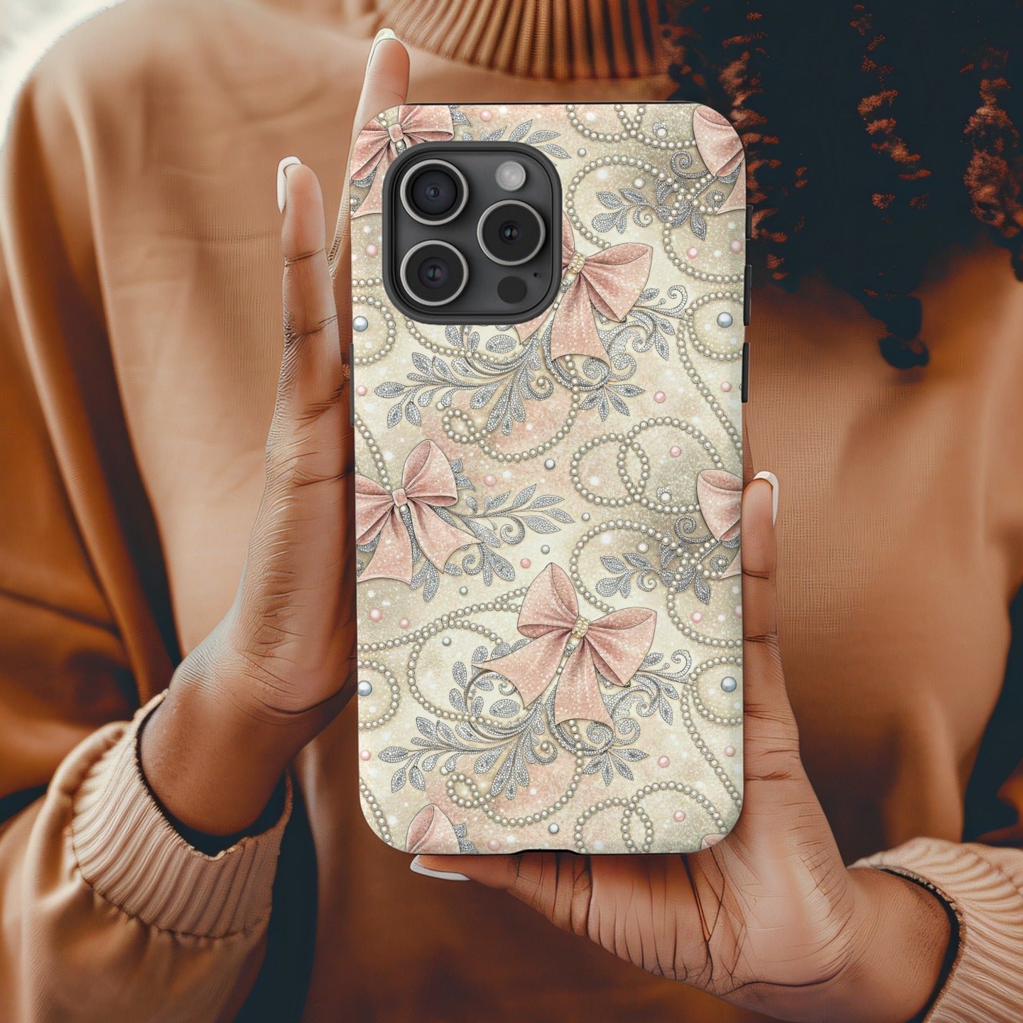 Elegant Pink Bows and Pearl Design iPhone Case
