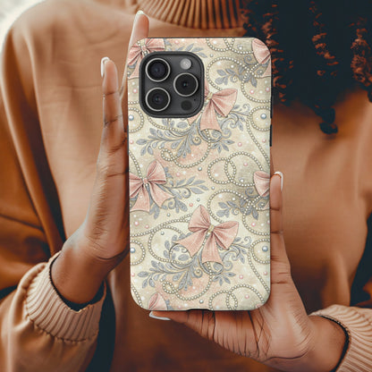 Elegant Pink Bows and Pearl Design iPhone Case