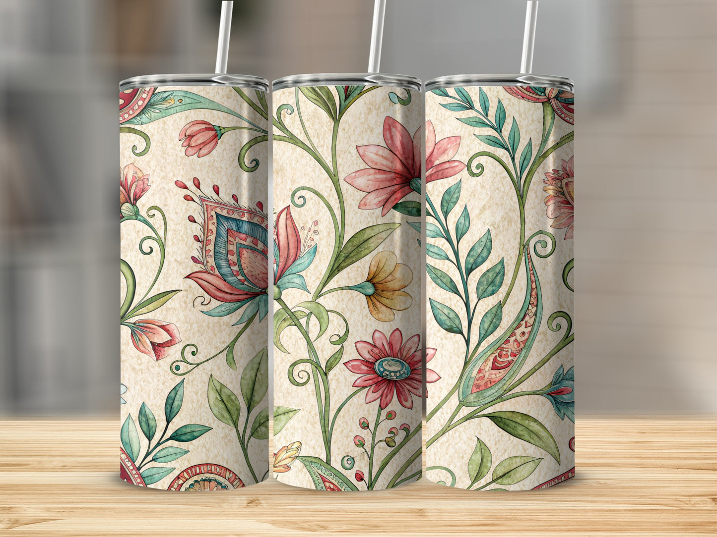 Elegant Floral Pattern Watercolor Look for 20 oz Skinny Tumbler - Walk Greener